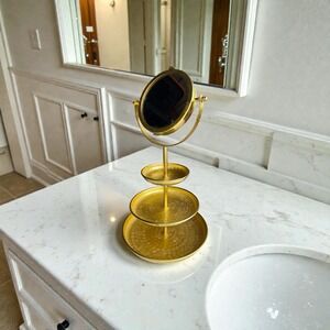 Handmade Hammered Brass 3 Tiered Jewelry Tray Mirror Made In India